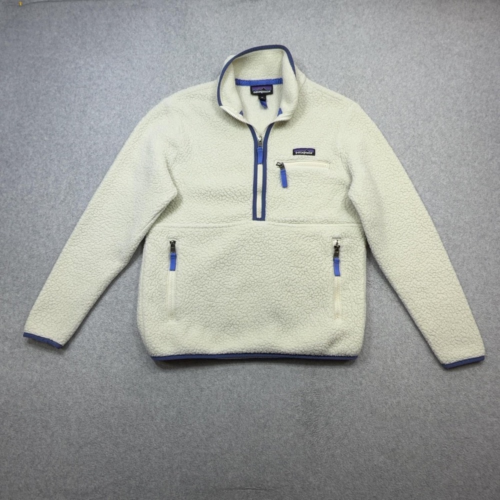 Patagonia Retro Pile Fleece Marsupial Jacket Womens XS White 1/2 Zip Pullover